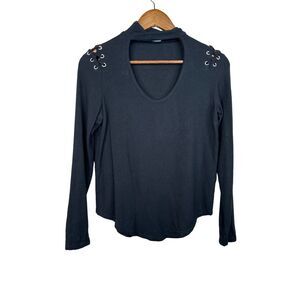 Generation‎ Love Black Knit Long-Sleeve Top With Lace-Up Shoulders S Soft Edgy